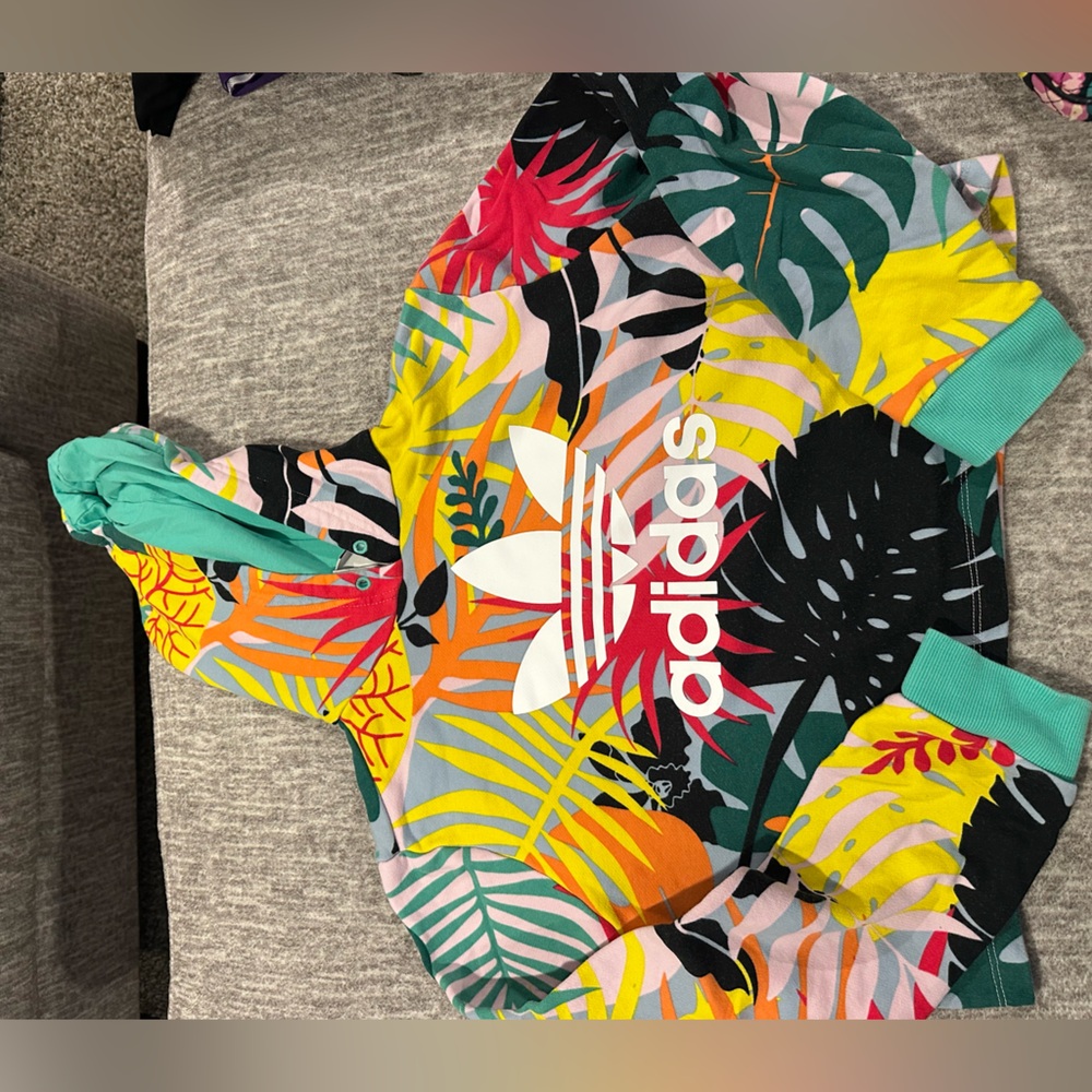 Adidas Multicolor Leaf Pattern Hoodie